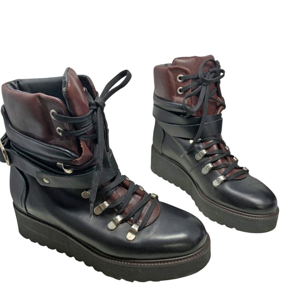 ZARA Black Leather Lace Up Wedge Mountain‎ Booties - Picture 11 of 12
